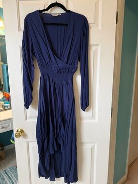 Women's Navy Blue Wrap High Low Dress